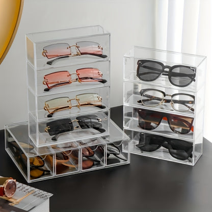 Transparent Desk Drawer Organizer for Sunglasses, Cosmetics, and Lipstick - Eyeglass Cases with Dust-proof Shelving for Storing Gifts, Accessories, and Makeup Essentials