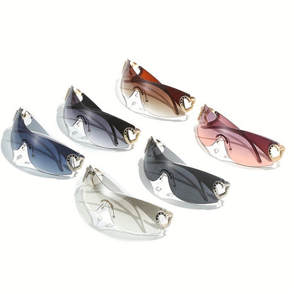 Y2K Wrap Around Fashion Sunglasses For Women Men One-piece Gradient Lens Glasses Heart Design Hollow Temple Eyewear sunglasses