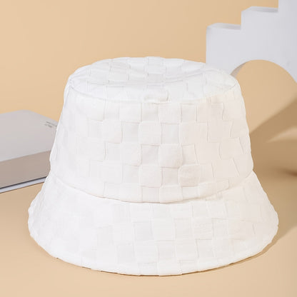 Plaid Embossed Bucket Hat Solid Color Trendy Casual Basin Hat Unisex Couple Fisherman Cap For Women Men