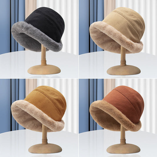 Thickened Faux Fur Winter Bucket Hat, Thermal Fisherman Warmer Hat with Ear Protection for Women, Xmas Gift