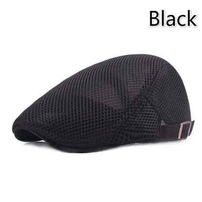 1pc 8 Colors Men Cabbie Flat Cap Breathable Mesh Summer Hat Adjustable Newsboy Beret Ivy Cap, Ideal Choice For Gifts