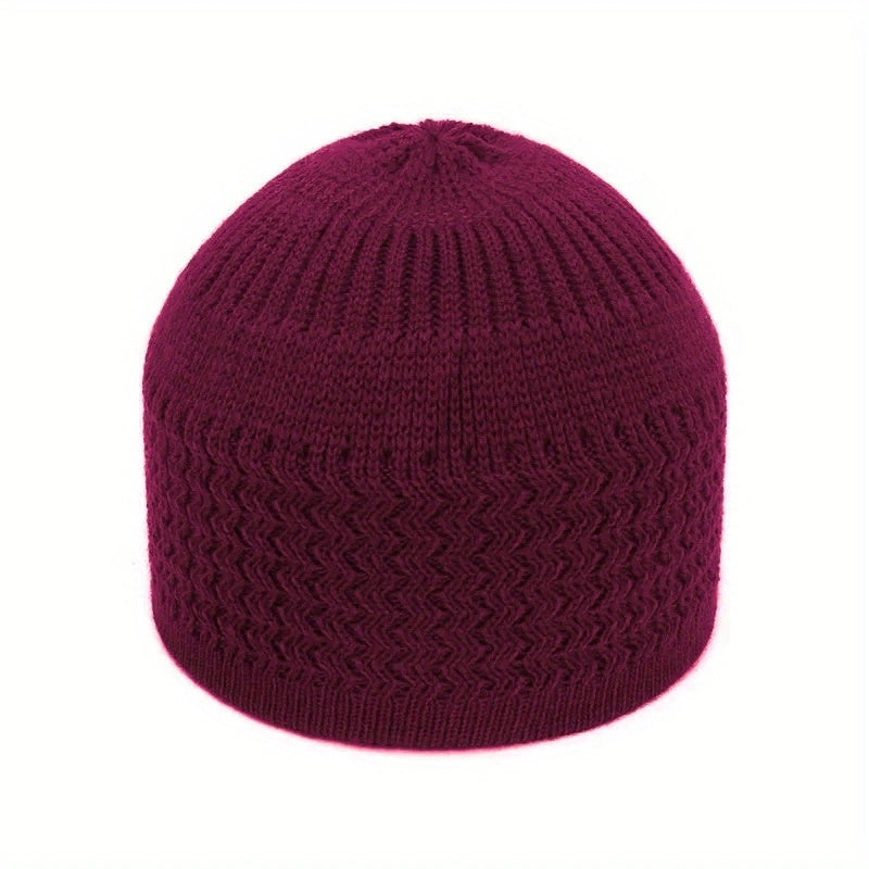 European And American Spring And Autumn Knitted Hat, Unisex Wavy Jacquard Unisex Dome Warm Beanie Cap, Muslim Pullover Knitted Hat, Ideal Choice For Gifts