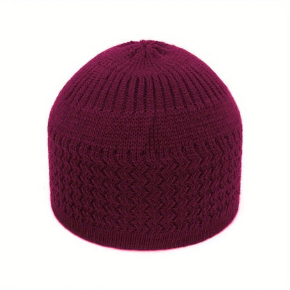 European And American Spring And Autumn Knitted Hat, Unisex Wavy Jacquard Unisex Dome Warm Beanie Cap, Muslim Pullover Knitted Hat, Ideal Choice For Gifts