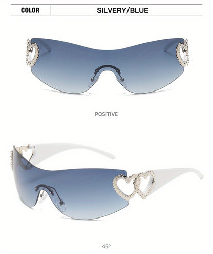 Y2K Wrap Around Fashion Sunglasses For Women Men One-piece Gradient Lens Glasses Heart Design Hollow Temple Eyewear sunglasses
