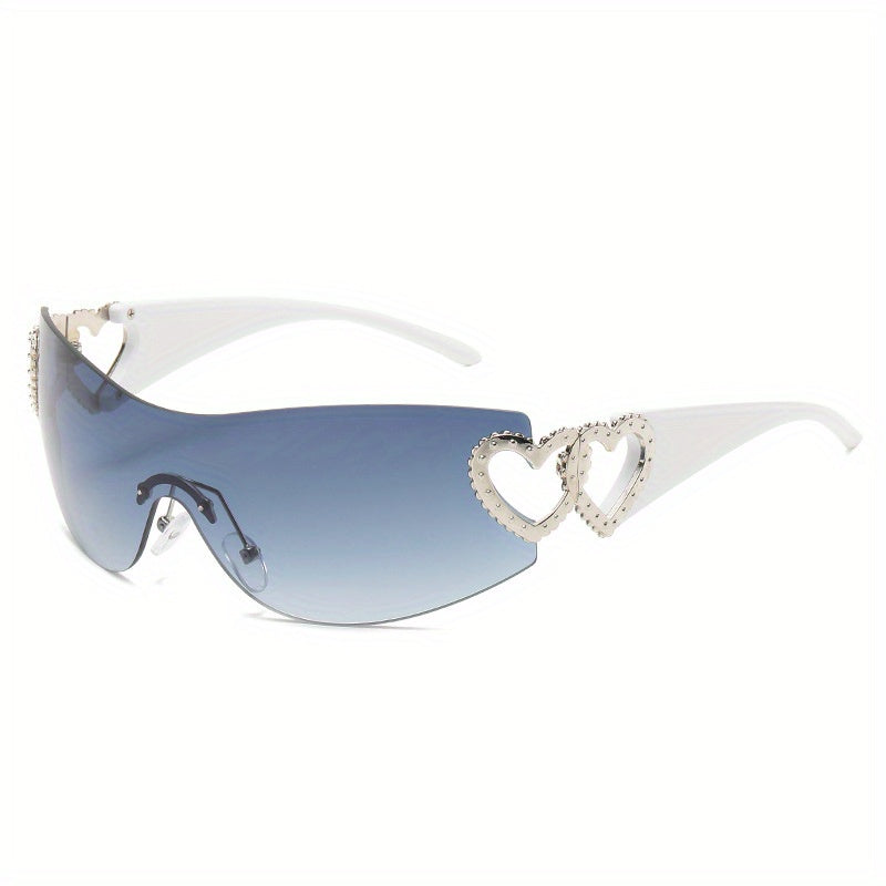 Y2K Wrap Around Fashion Sunglasses For Women Men One-piece Gradient Lens Glasses Heart Design Hollow Temple Eyewear sunglasses
