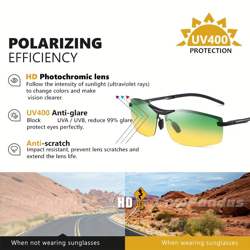 UV400 Dual-Vision Photochromic Polarized Sunglasses: Day & Night Protection for Men & Women
