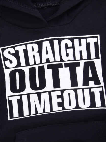 Children's STRAIGHT OUTTA TIMEOUT Letter Print Hooded Sweatshirt With Pocket, Kids Cotton Active Hoodies