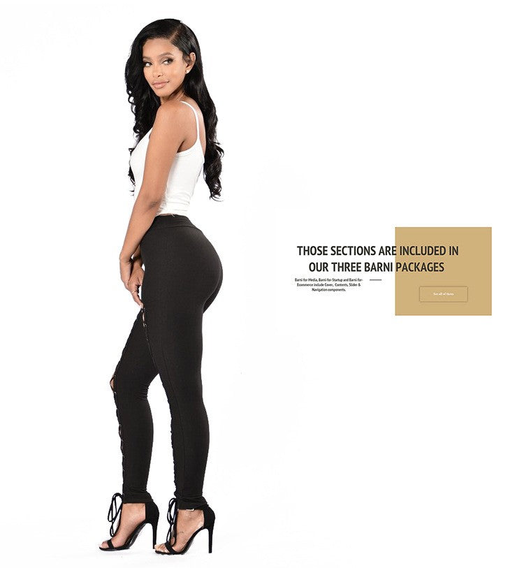 Sexy Loose Cross Lace Up Pants, Solid Double Breasted Cross Strap Tie Fashion Pants, Women's Clothing