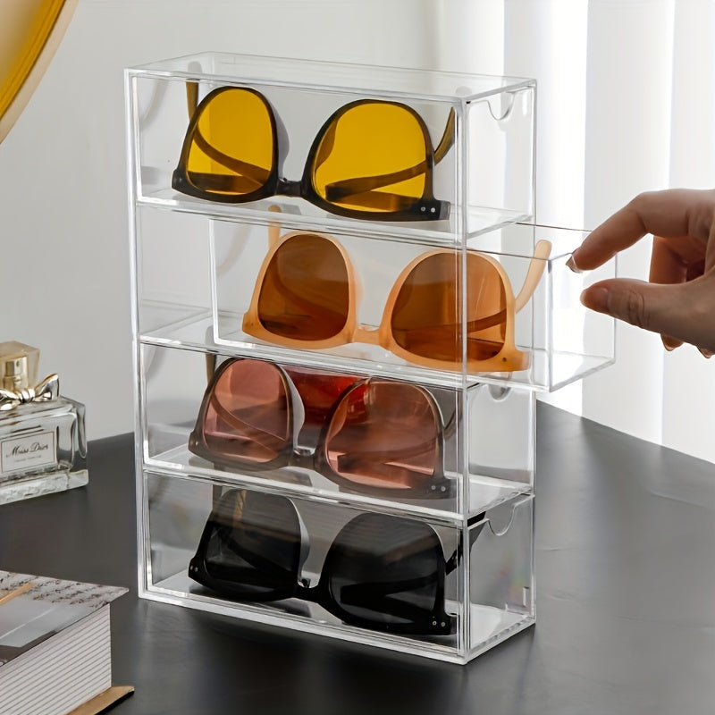 Transparent Desk Drawer Organizer for Sunglasses, Cosmetics, and Lipstick - Eyeglass Cases with Dust-proof Shelving for Storing Gifts, Accessories, and Makeup Essentials