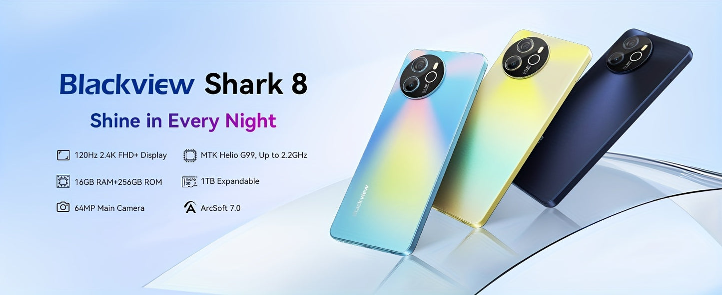 Blackview Shark8 Unlocked Phones, 16GB+256GB/SD 2TB Android Phones, MTK G99, 120Hz 6.78" FHD+, 33W Fast Charge 5000mAh, Android 13 Mobile Phone, 64MP Camera, NFC/Fingerprint/198g, T-Mobile Cellphone