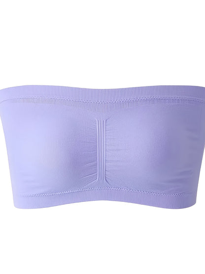 Plus Size Removable Padding Bandeau Bra, Women's Plus Non Underwire Double Layer Anti-glare Bra