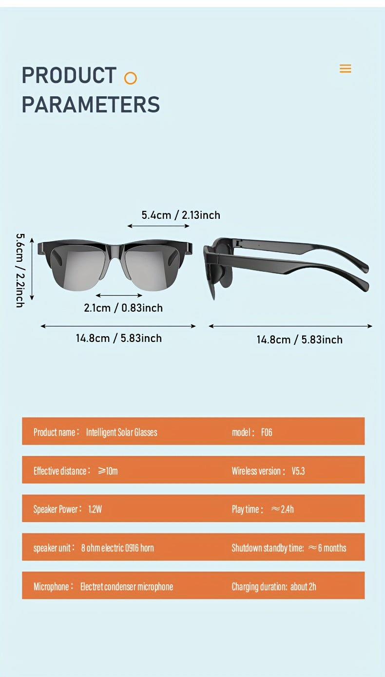 New Smart Wireless V5.3 Sunglasses, Multifunctional Glasses, Wireless Calls, Music Playback, Outdoor Sports Headphones, Rechargeable HIFI Sound Quality, HD Lenses, Black Technology, Unisex, Touch, Long Battery Life, UV Protec