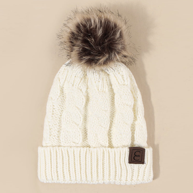 Winter Oversized Solid Color Cable Knitted Pom Pom Beanie Hat, Valentine's Gifts For Her