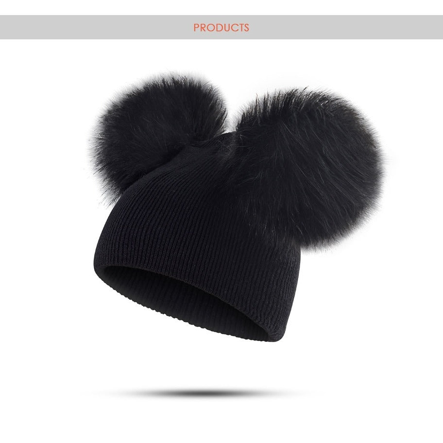 1-3 Years Old Kids' Warm Knitted Beanie Hat with Pompoms Fur Ball, Soft and Cozy for Boys and Girls