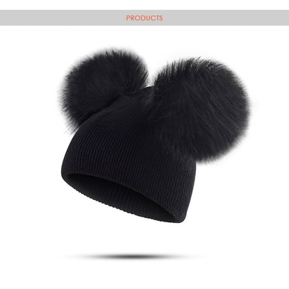 1-3 Years Old Kids' Warm Knitted Beanie Hat with Pompoms Fur Ball, Soft and Cozy for Boys and Girls