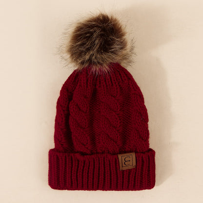 Winter Oversized Solid Color Cable Knitted Pom Pom Beanie Hat, Valentine's Gifts For Her