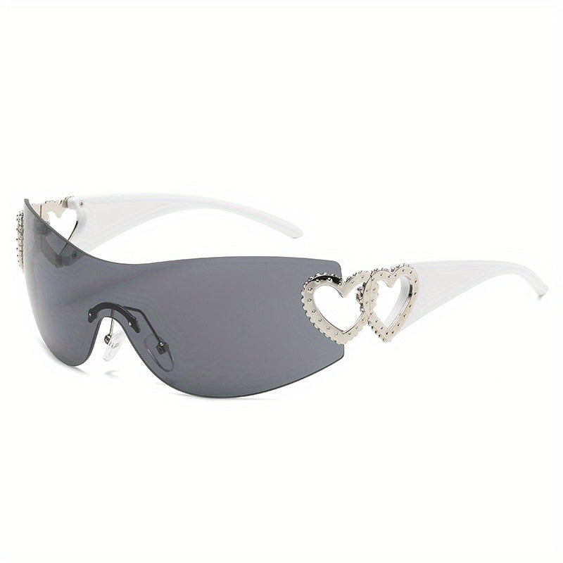 Y2K Wrap Around Fashion Sunglasses For Women Men One-piece Gradient Lens Glasses Heart Design Hollow Temple Eyewear sunglasses
