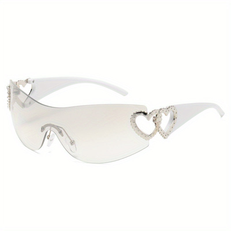 Y2K Wrap Around Fashion Sunglasses For Women Men One-piece Gradient Lens Glasses Heart Design Hollow Temple Eyewear sunglasses
