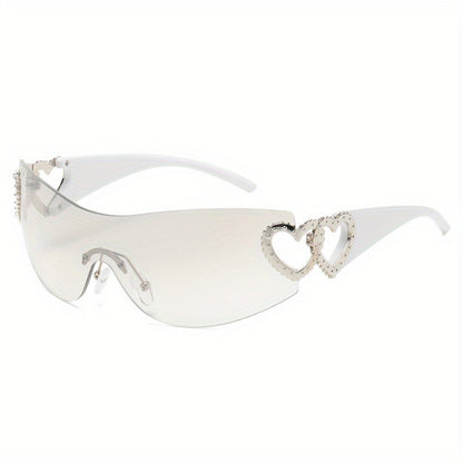 Y2K Wrap Around Fashion Sunglasses For Women Men One-piece Gradient Lens Glasses Heart Design Hollow Temple Eyewear sunglasses