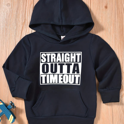 Children's STRAIGHT OUTTA TIMEOUT Letter Print Hooded Sweatshirt With Pocket, Kids Cotton Active Hoodies