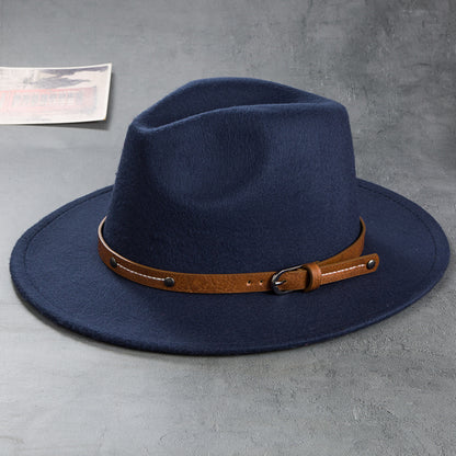 Men's Retro Felt Top Hat, Leather Buckle Accessory, Jazz Hats