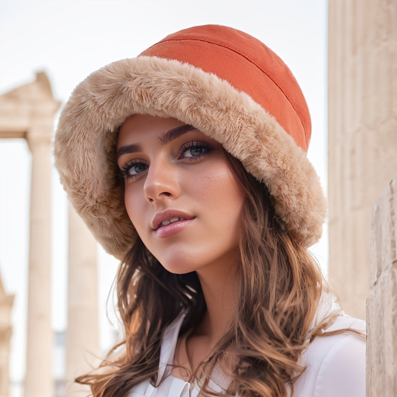 Thickened Faux Fur Winter Bucket Hat, Thermal Fisherman Warmer Hat with Ear Protection for Women, Xmas Gift