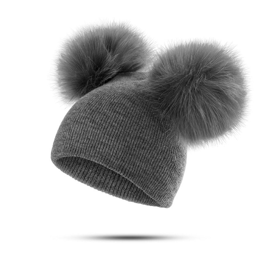 1-3 Years Old Kids' Warm Knitted Beanie Hat with Pompoms Fur Ball, Soft and Cozy for Boys and Girls