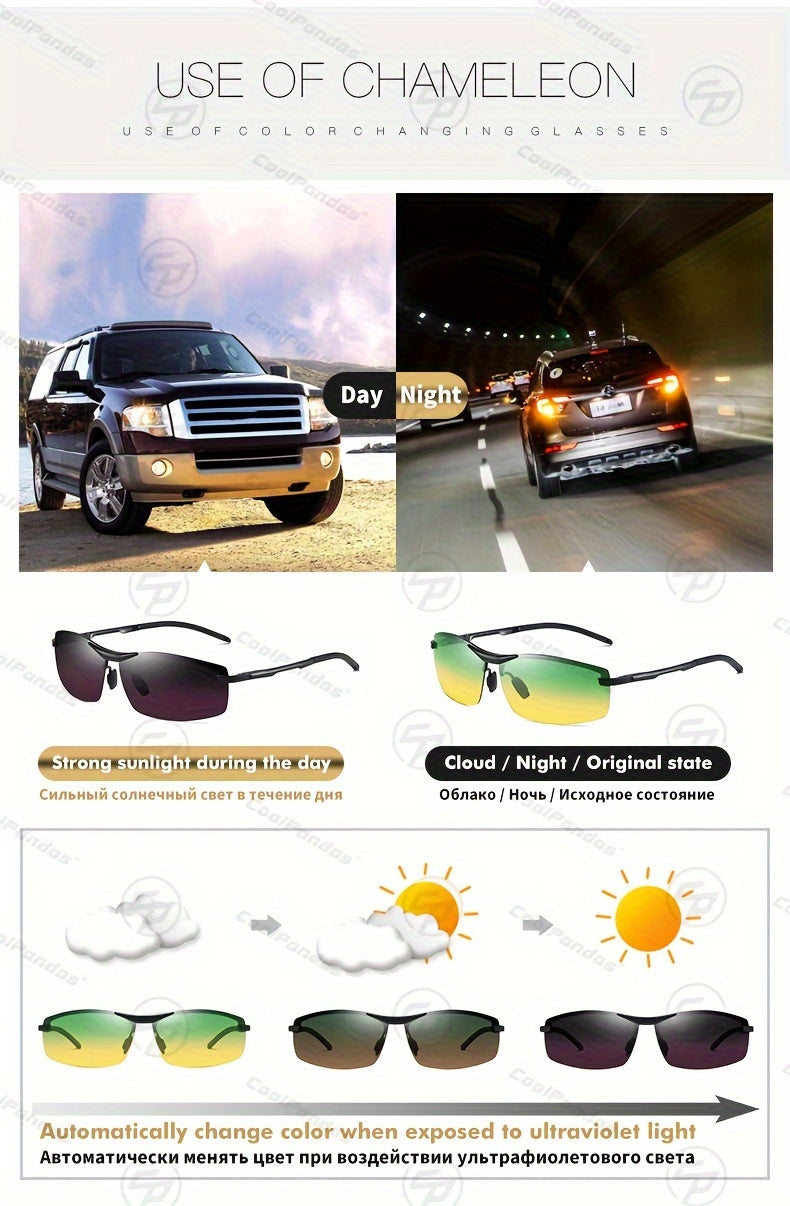 UV400 Dual-Vision Photochromic Polarized Sunglasses: Day & Night Protection for Men & Women