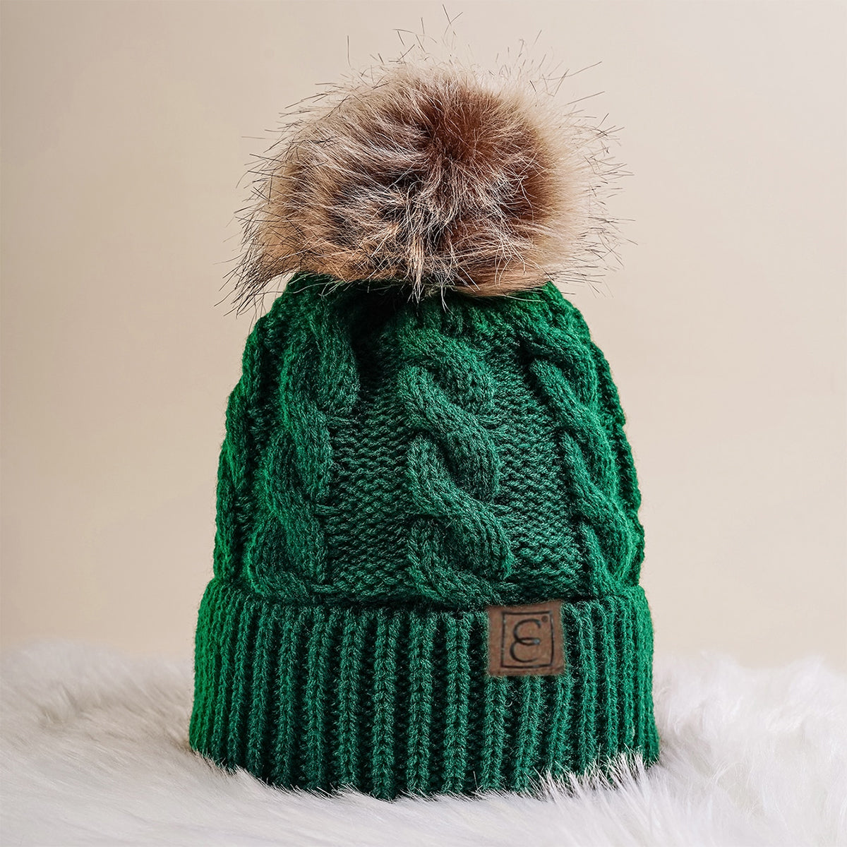 Winter Oversized Solid Color Cable Knitted Pom Pom Beanie Hat, Valentine's Gifts For Her