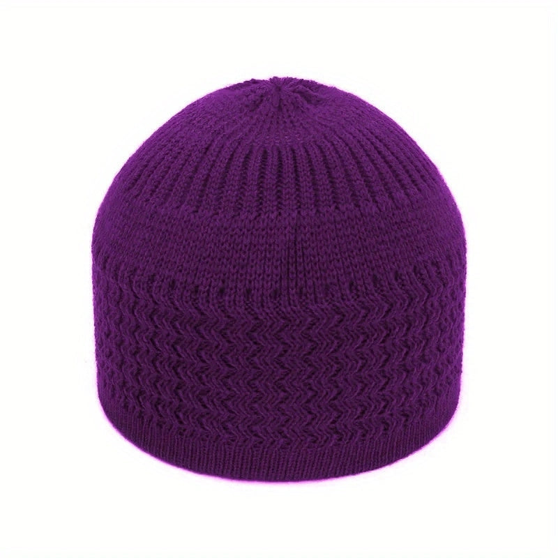 European And American Spring And Autumn Knitted Hat, Unisex Wavy Jacquard Unisex Dome Warm Beanie Cap, Muslim Pullover Knitted Hat, Ideal Choice For Gifts