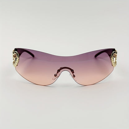 Y2K Wrap Around Fashion Sunglasses For Women Men One-piece Gradient Lens Glasses Heart Design Hollow Temple Eyewear sunglasses