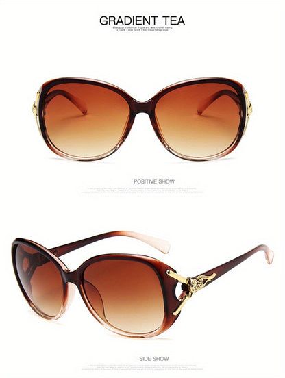 Round Fashion Sunglasses For Women Gradient Lens Metal Fox Decor Glasses Casual Outdoor Eyewear For Travel Beach
