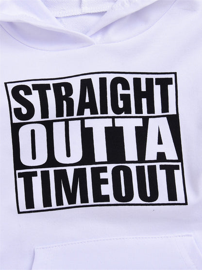 Children's STRAIGHT OUTTA TIMEOUT Letter Print Hooded Sweatshirt With Pocket, Kids Cotton Active Hoodies