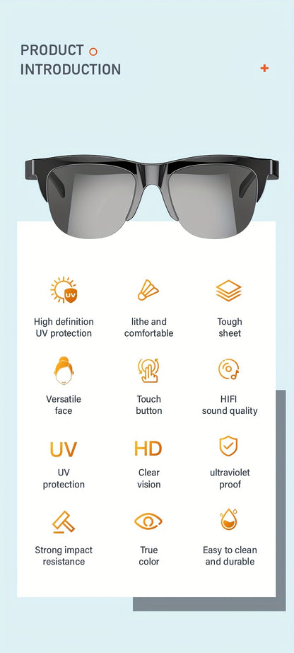 New Smart Wireless V5.3 Sunglasses, Multifunctional Glasses, Wireless Calls, Music Playback, Outdoor Sports Headphones, Rechargeable HIFI Sound Quality, HD Lenses, Black Technology, Unisex, Touch, Long Battery Life, UV Protec