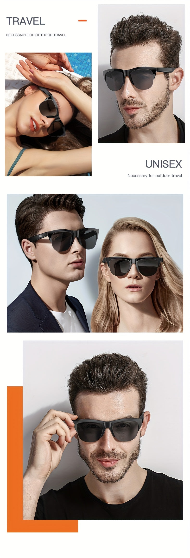 New Smart Wireless V5.3 Sunglasses, Multifunctional Glasses, Wireless Calls, Music Playback, Outdoor Sports Headphones, Rechargeable HIFI Sound Quality, HD Lenses, Black Technology, Unisex, Touch, Long Battery Life, UV Protec