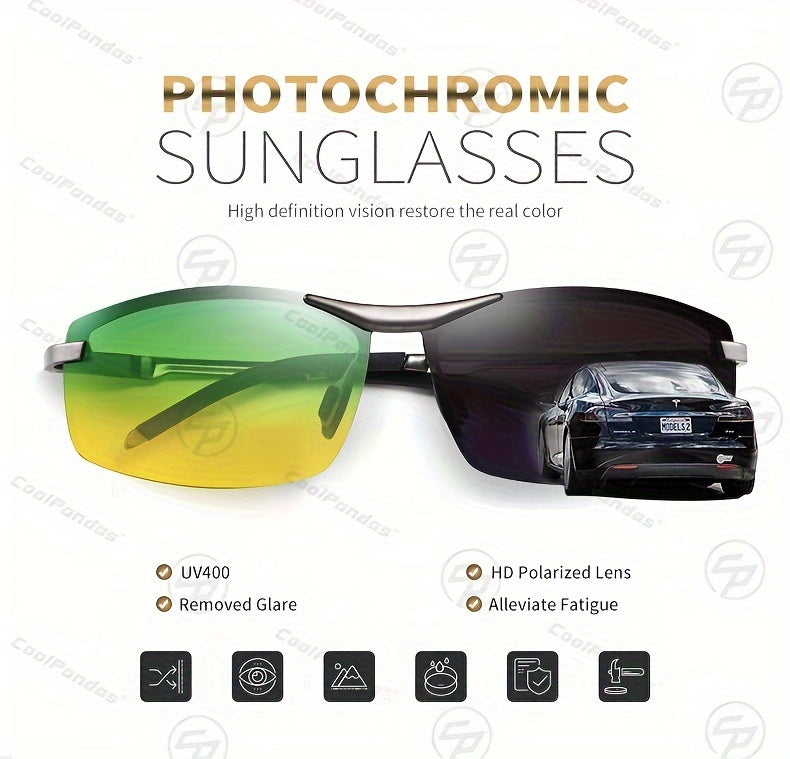 UV400 Dual-Vision Photochromic Polarized Sunglasses: Day & Night Protection for Men & Women