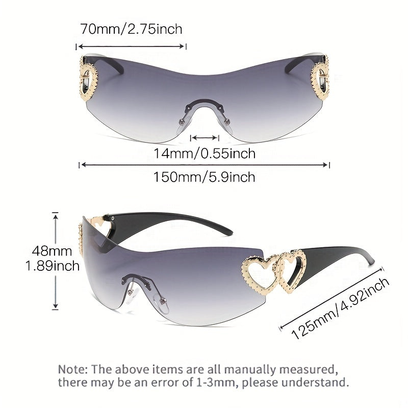 Y2K Wrap Around Fashion Sunglasses For Women Men One-piece Gradient Lens Glasses Heart Design Hollow Temple Eyewear sunglasses