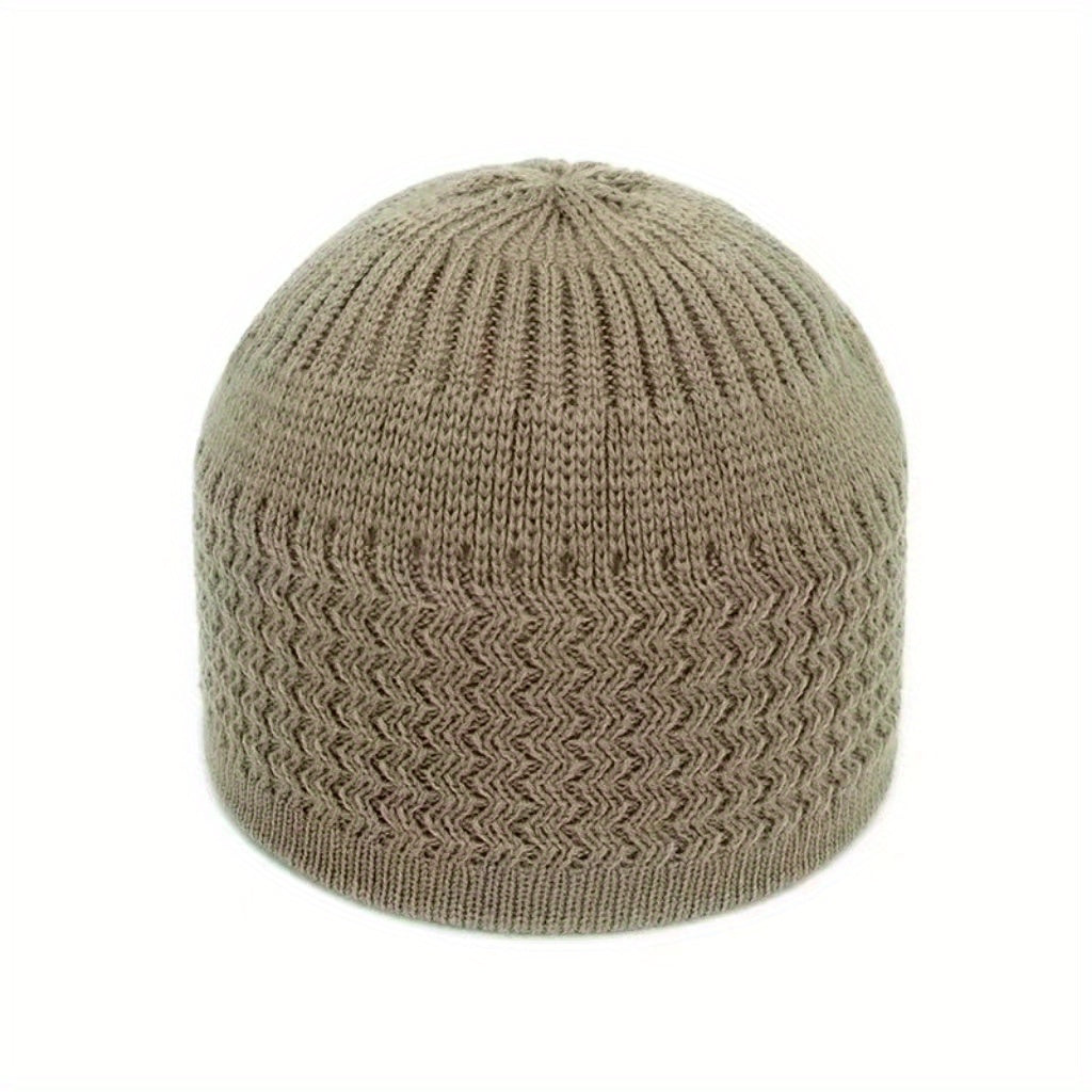 European And American Spring And Autumn Knitted Hat, Unisex Wavy Jacquard Unisex Dome Warm Beanie Cap, Muslim Pullover Knitted Hat, Ideal Choice For Gifts