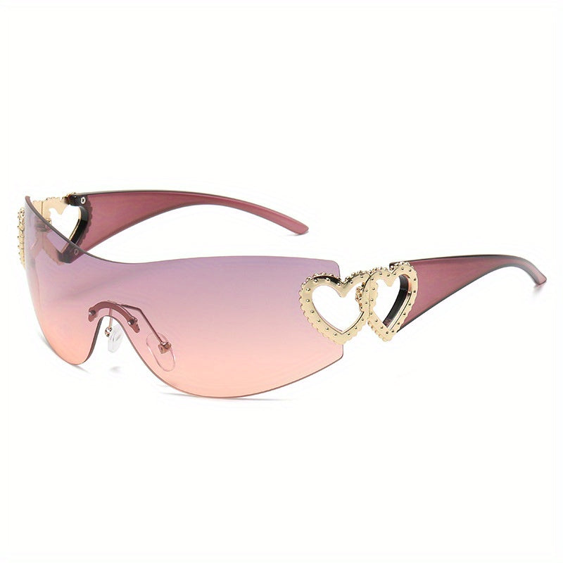 Y2K Wrap Around Fashion Sunglasses For Women Men One-piece Gradient Lens Glasses Heart Design Hollow Temple Eyewear sunglasses