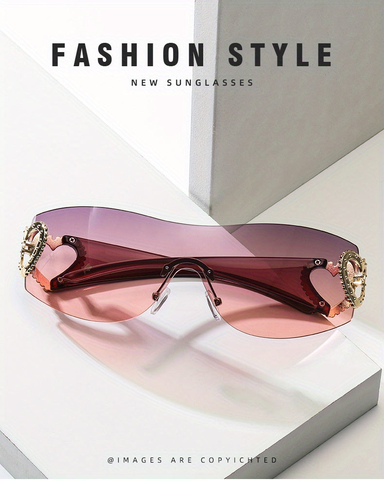 Y2K Wrap Around Fashion Sunglasses For Women Men One-piece Gradient Lens Glasses Heart Design Hollow Temple Eyewear sunglasses