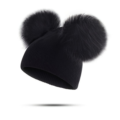 1-3 Years Old Kids' Warm Knitted Beanie Hat with Pompoms Fur Ball, Soft and Cozy for Boys and Girls
