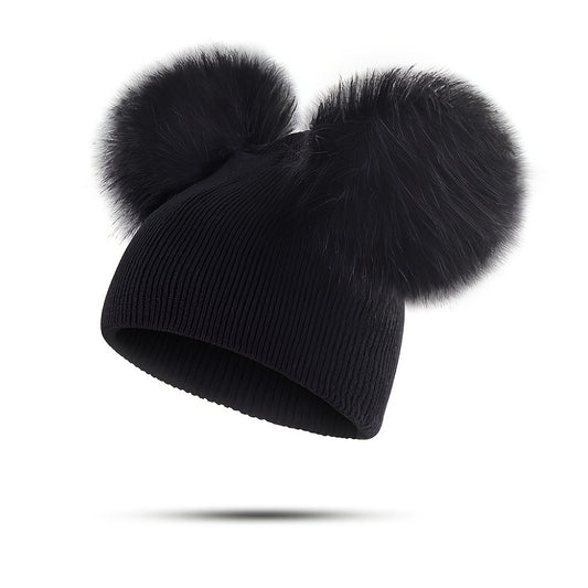1-3 Years Old Kids' Warm Knitted Beanie Hat with Pompoms Fur Ball, Soft and Cozy for Boys and Girls
