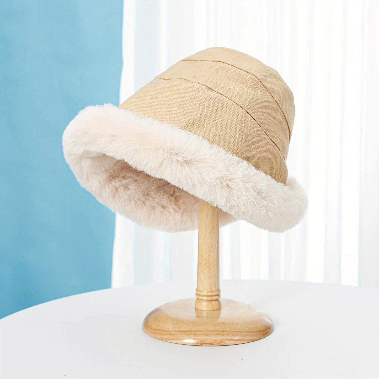 Thickened Faux Fur Winter Bucket Hat, Thermal Fisherman Warmer Hat with Ear Protection for Women, Xmas Gift