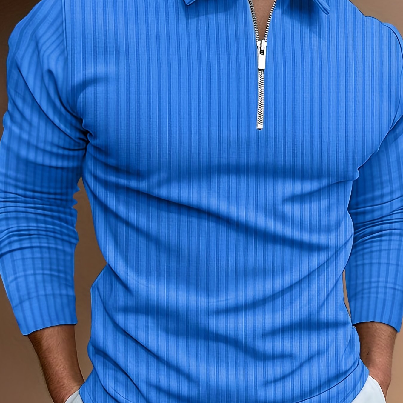 Vertical Stripe Men's Casual Long Sleeve Zipper Shirts, Lapel Collar Tops Pullovers, Men's Clothing For Spring Autumn