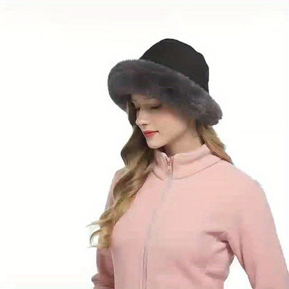 Thickened Faux Fur Winter Bucket Hat, Thermal Fisherman Warmer Hat with Ear Protection for Women, Xmas Gift
