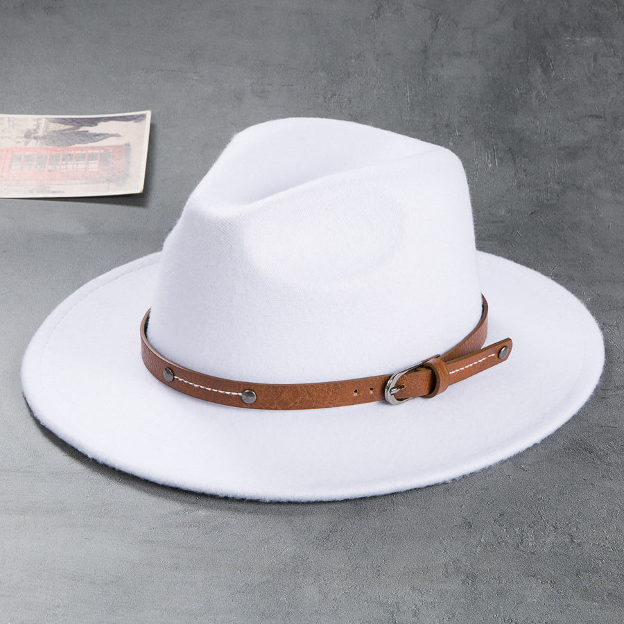 Men's Retro Felt Top Hat, Leather Buckle Accessory, Jazz Hats