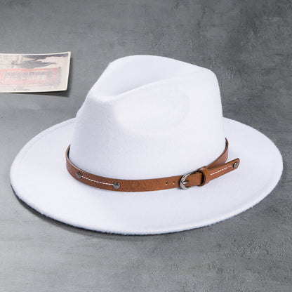 Men's Retro Felt Top Hat, Leather Buckle Accessory, Jazz Hats