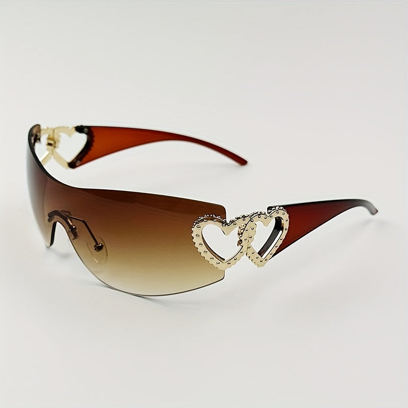 Y2K Wrap Around Fashion Sunglasses For Women Men One-piece Gradient Lens Glasses Heart Design Hollow Temple Eyewear sunglasses