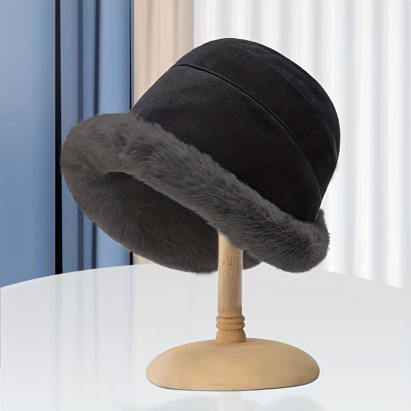 Thickened Faux Fur Winter Bucket Hat, Thermal Fisherman Warmer Hat with Ear Protection for Women, Xmas Gift