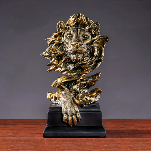 HF-830 Golden Resin Lion Statue King Of Beasts Figurine Lion Statues Home Decor Office Exquisite Decoration Collectibles For Men Room Decor For Men